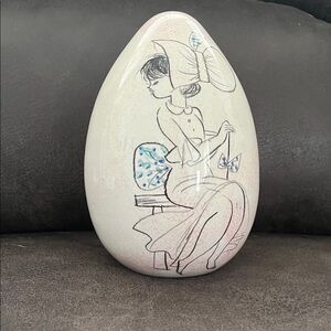 Vintage Elegant hand painted Egg Shaped Ceramic Piggy Bank Made in Italy